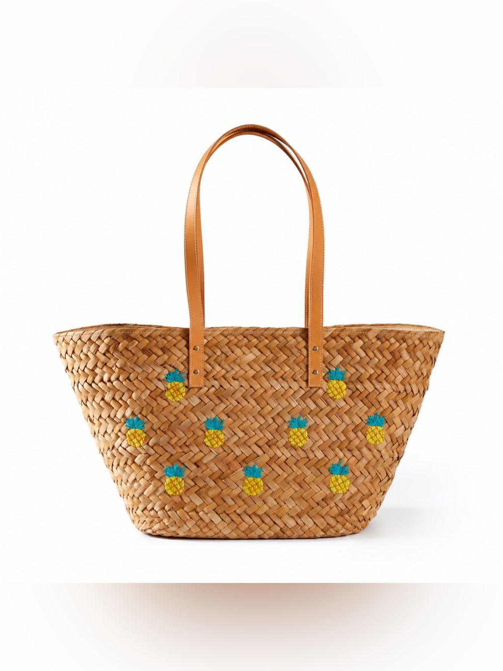 Mark and Graham HAND EMBROIDERED Palm Leaf Pineapple Tote